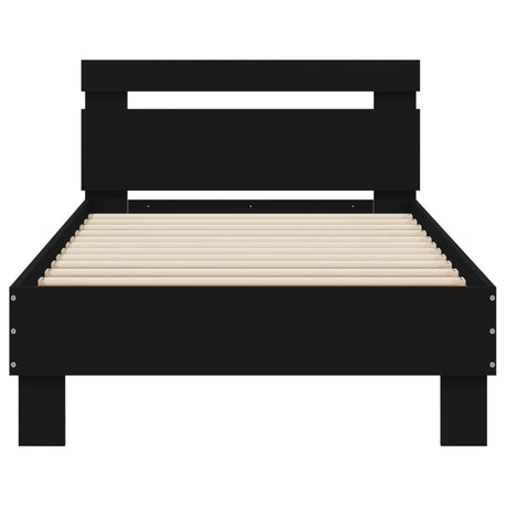 Bedframe met hoofdeinde bewerkt hout zwart 90x190 cm