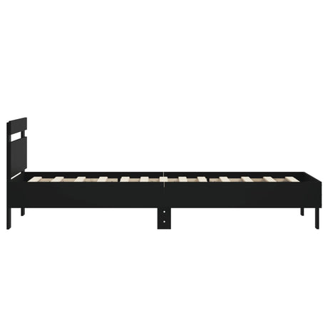 Bedframe met hoofdeinde bewerkt hout zwart 90x190 cm