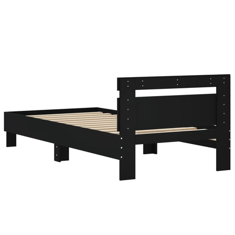 Bedframe met hoofdeinde bewerkt hout zwart 90x190 cm