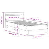 Bedframe met hoofdeinde bewerkt hout zwart 90x190 cm
