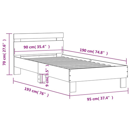 Bedframe met hoofdeinde bewerkt hout zwart 90x190 cm