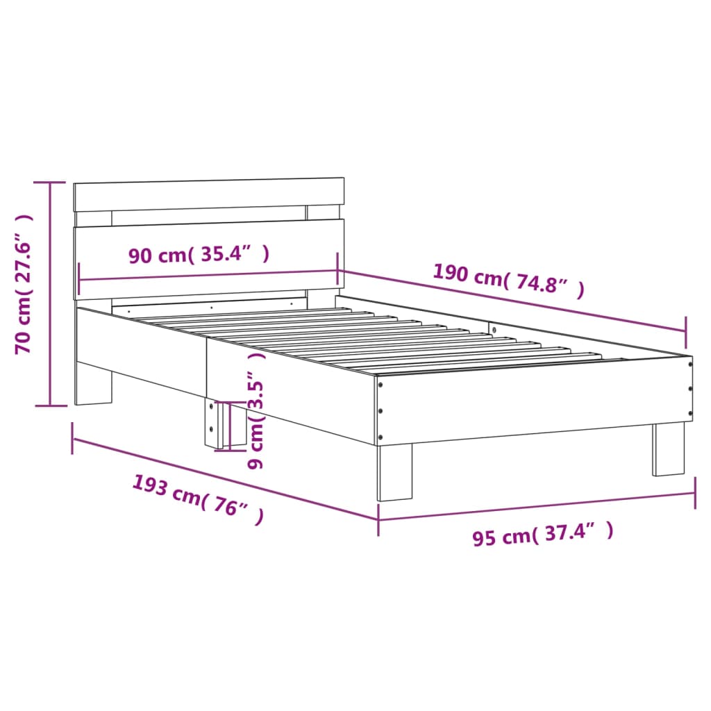 Bedframe met hoofdbord zonder matras sonoma eiken 90x190 cm