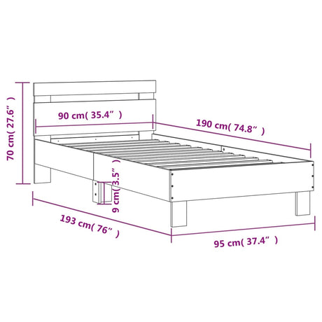 Bedframe met hoofdbord zonder matras sonoma eiken 90x190 cm