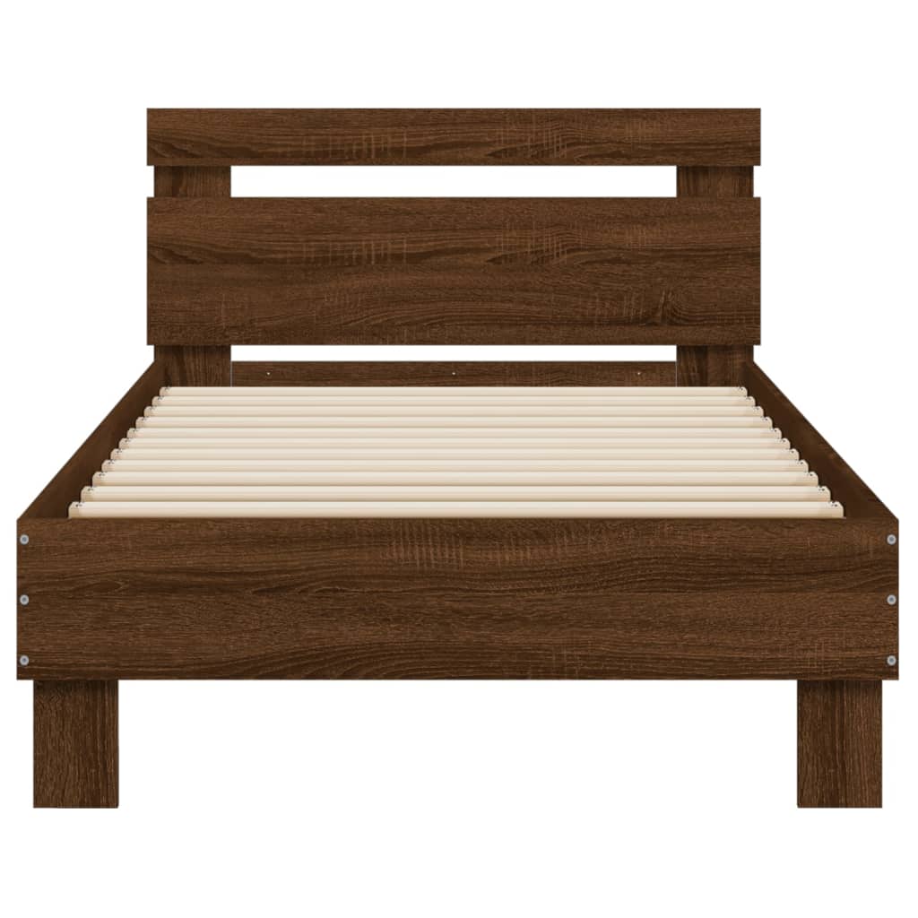 Bedframe met hoofdbord zonder matras bruin eikenkleur 90x190 cm