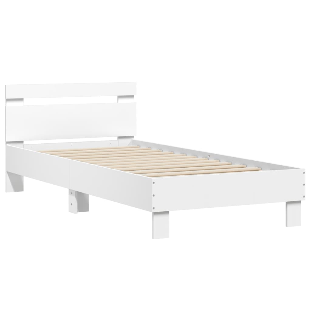 Bedframe met hoofdbord bewerkt hout wit 75x190 cm