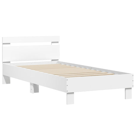 Bedframe met hoofdbord bewerkt hout wit 75x190 cm