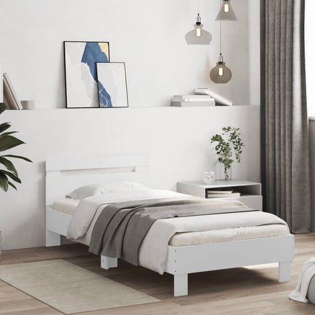 Bedframe met hoofdbord bewerkt hout wit 75x190 cm