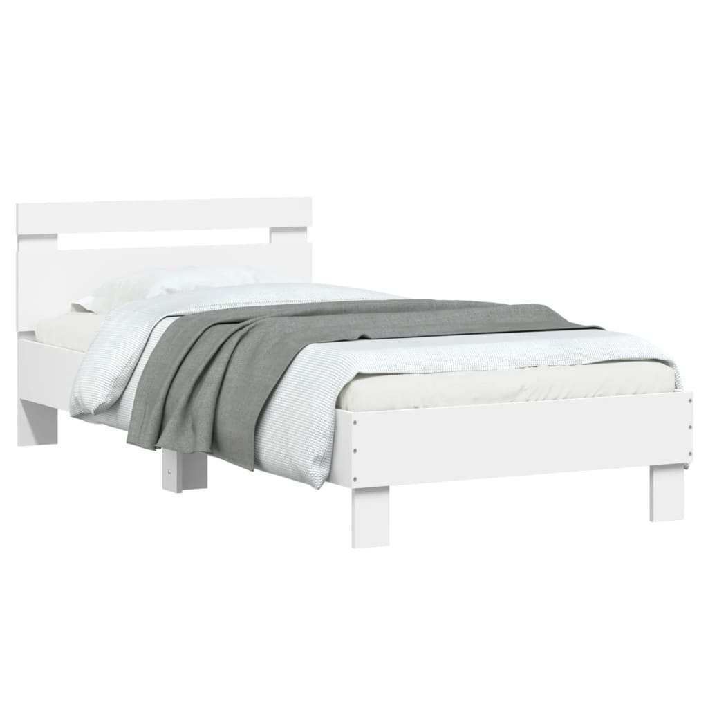 Bedframe met hoofdbord bewerkt hout wit 75x190 cm