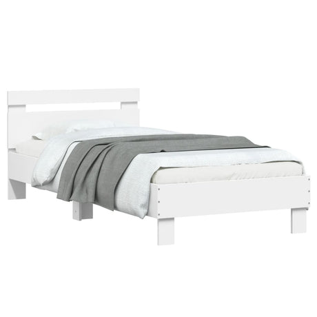 Bedframe met hoofdbord bewerkt hout wit 75x190 cm