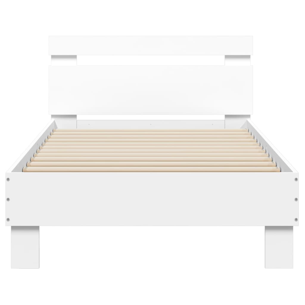 Bedframe met hoofdbord bewerkt hout wit 75x190 cm