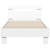 Bedframe met hoofdbord bewerkt hout wit 75x190 cm