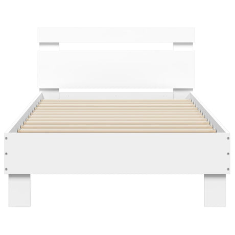 Bedframe met hoofdbord bewerkt hout wit 75x190 cm