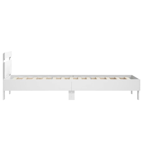 Bedframe met hoofdbord bewerkt hout wit 75x190 cm