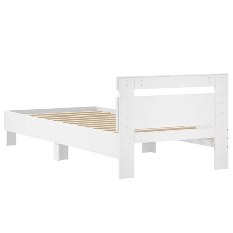 Bedframe met hoofdbord bewerkt hout wit 75x190 cm