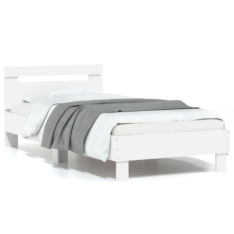 Bedframe met hoofdbord bewerkt hout wit 75x190 cm