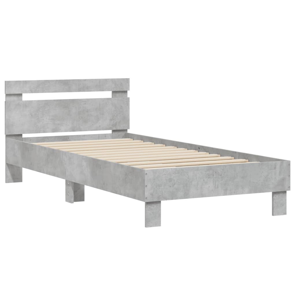 Bedframe met hoofdbord bewerkt hout betongrijs 75x190 cm
