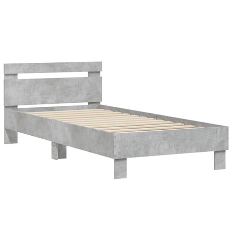Bedframe met hoofdbord bewerkt hout betongrijs 75x190 cm