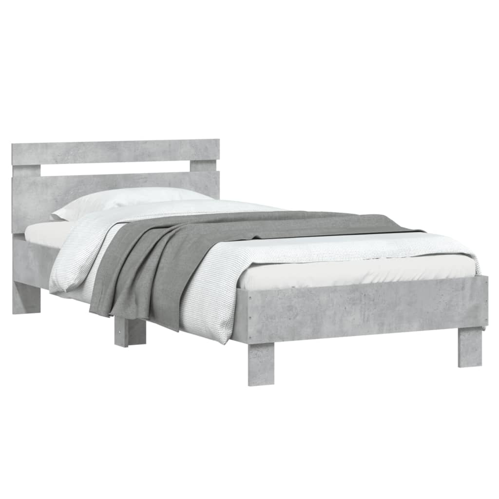 Bedframe met hoofdbord bewerkt hout betongrijs 75x190 cm