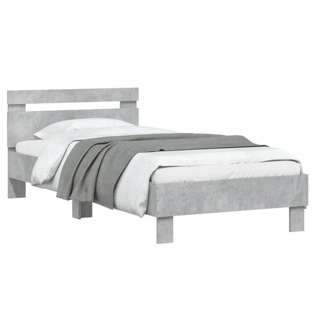 Bedframe met hoofdbord bewerkt hout betongrijs 75x190 cm
