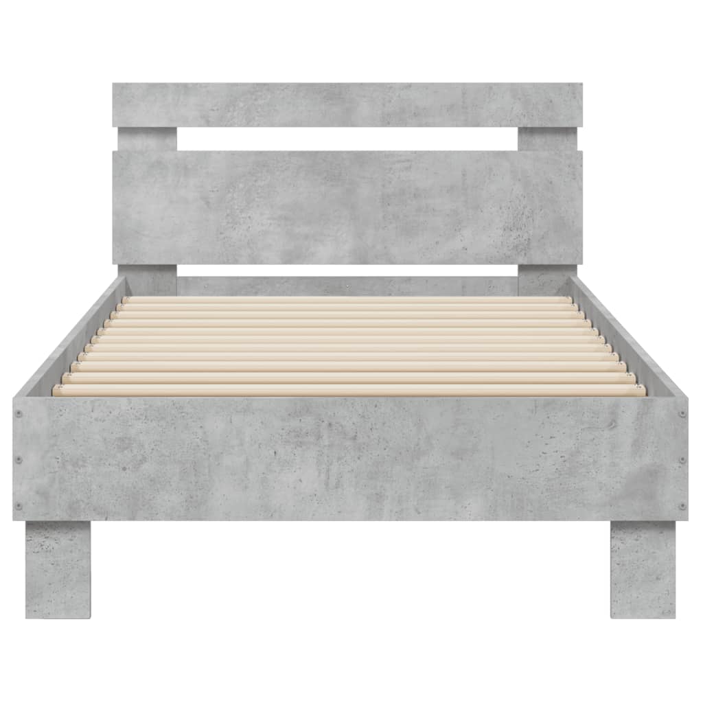 Bedframe met hoofdbord bewerkt hout betongrijs 75x190 cm