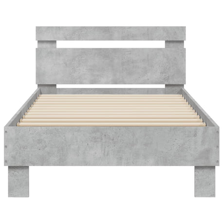 Bedframe met hoofdbord bewerkt hout betongrijs 75x190 cm