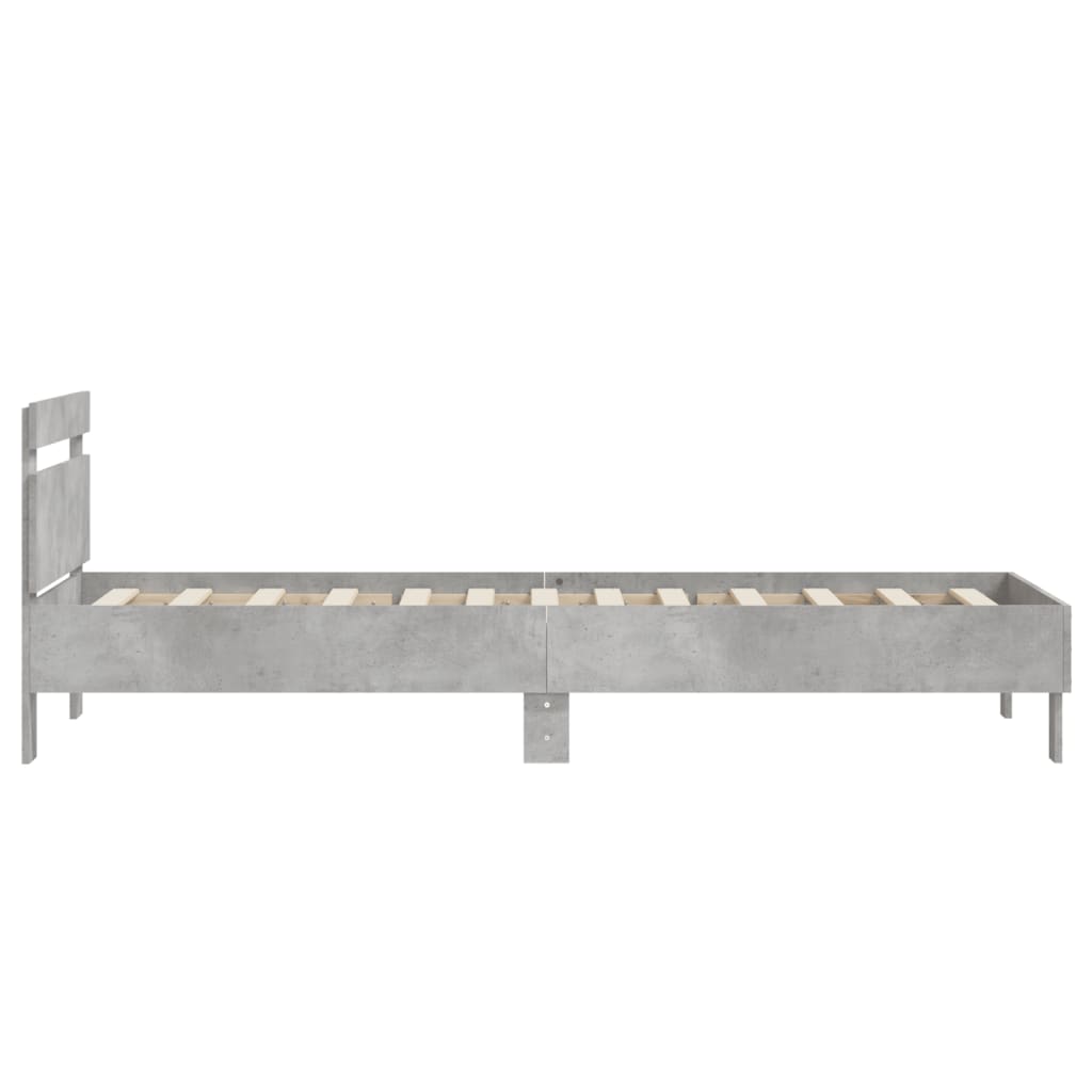 Bedframe met hoofdbord bewerkt hout betongrijs 75x190 cm