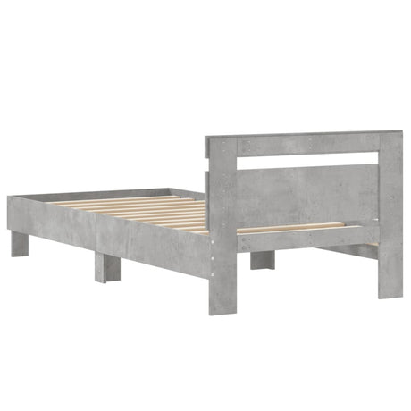 Bedframe met hoofdbord bewerkt hout betongrijs 75x190 cm
