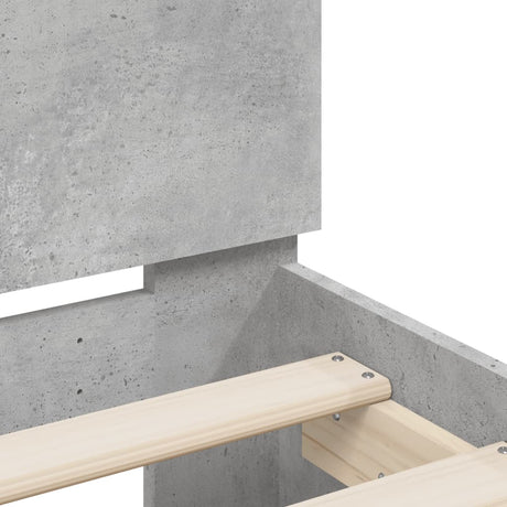Bedframe met hoofdbord bewerkt hout betongrijs 75x190 cm