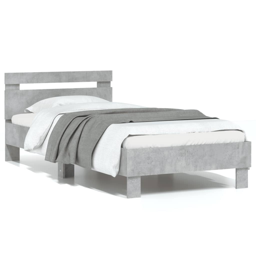 Bedframe met hoofdbord bewerkt hout betongrijs 75x190 cm