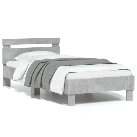 Bedframe met hoofdbord bewerkt hout betongrijs 75x190 cm