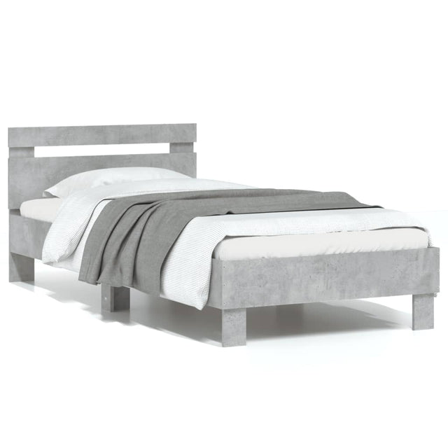 Bedframe met hoofdbord bewerkt hout betongrijs 75x190 cm