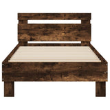 Bedframe met hoofdbord bewerkt hout gerookt eiken 75x190 cm
