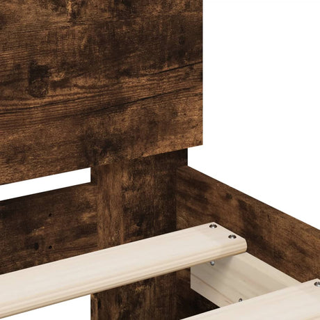Bedframe met hoofdbord bewerkt hout gerookt eiken 75x190 cm