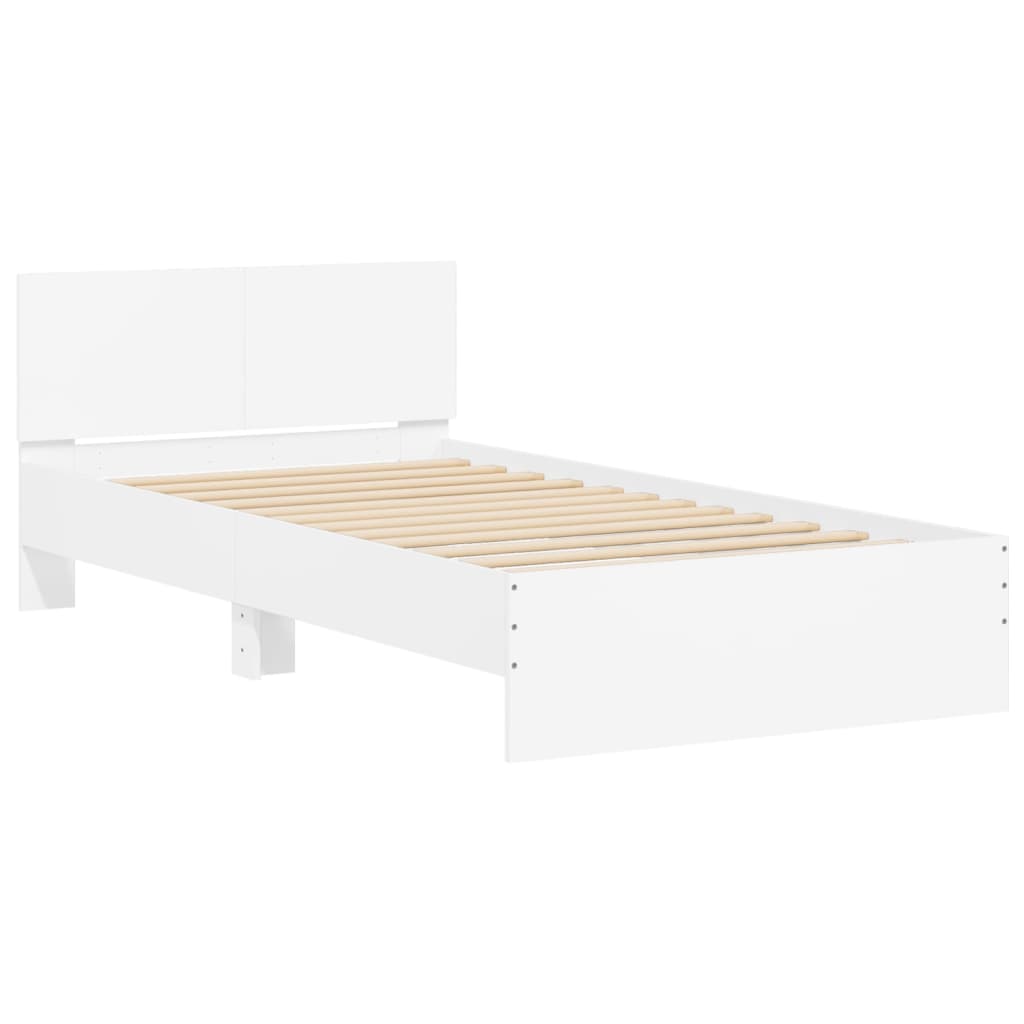 Bedframe met hoofdbord bewerkt hout wit 100x200 cm