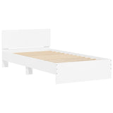 Bedframe met hoofdbord bewerkt hout wit 100x200 cm