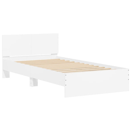 Bedframe met hoofdbord bewerkt hout wit 100x200 cm