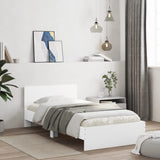 Bedframe met hoofdbord bewerkt hout wit 100x200 cm
