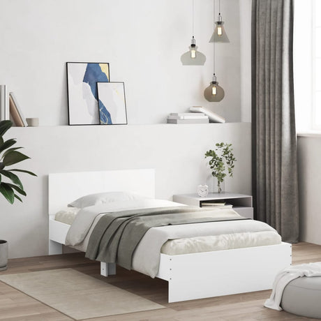 Bedframe met hoofdbord bewerkt hout wit 100x200 cm