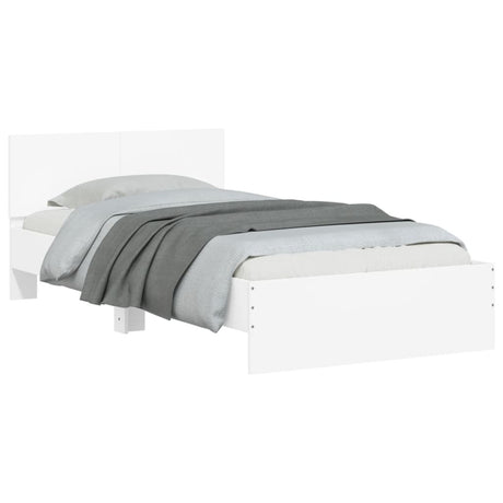 Bedframe met hoofdbord bewerkt hout wit 100x200 cm