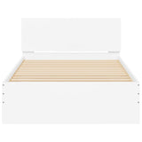 Bedframe met hoofdbord bewerkt hout wit 100x200 cm