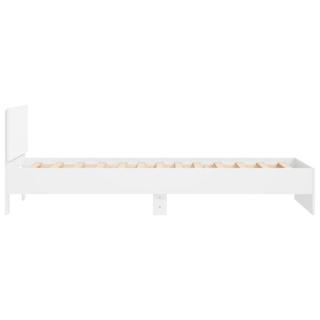 Bedframe met hoofdbord bewerkt hout wit 100x200 cm