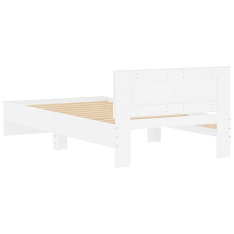 Bedframe met hoofdbord bewerkt hout wit 100x200 cm