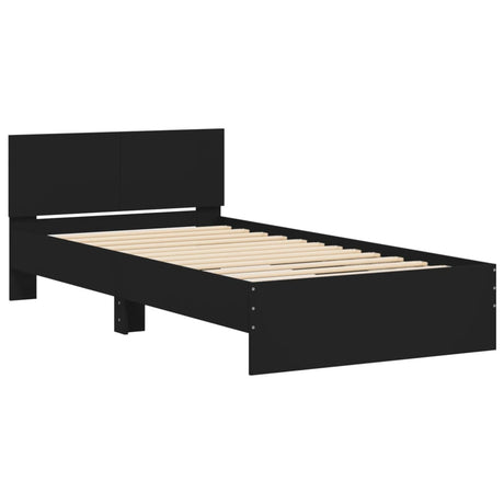 Bedframe met hoofdbord bewerkt hout zwart 100x200 cm