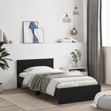 Bedframe met hoofdbord bewerkt hout zwart 100x200 cm