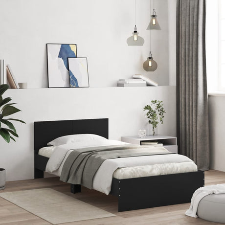 Bedframe met hoofdbord bewerkt hout zwart 100x200 cm