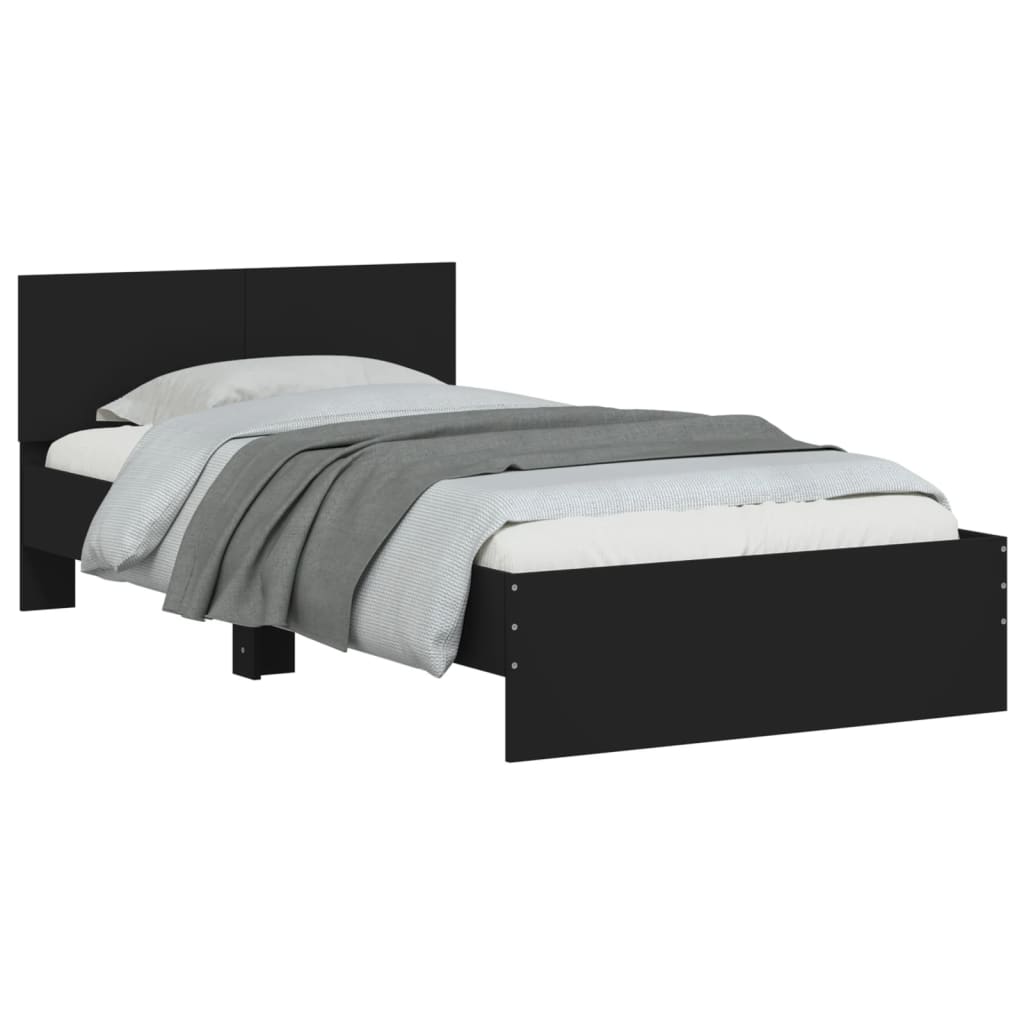 Bedframe met hoofdbord bewerkt hout zwart 100x200 cm