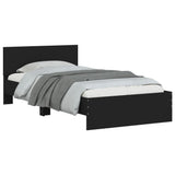 Bedframe met hoofdbord bewerkt hout zwart 100x200 cm