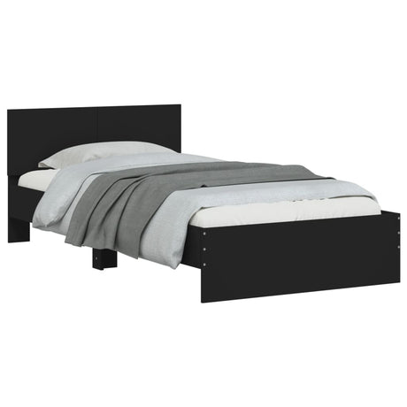 Bedframe met hoofdbord bewerkt hout zwart 100x200 cm