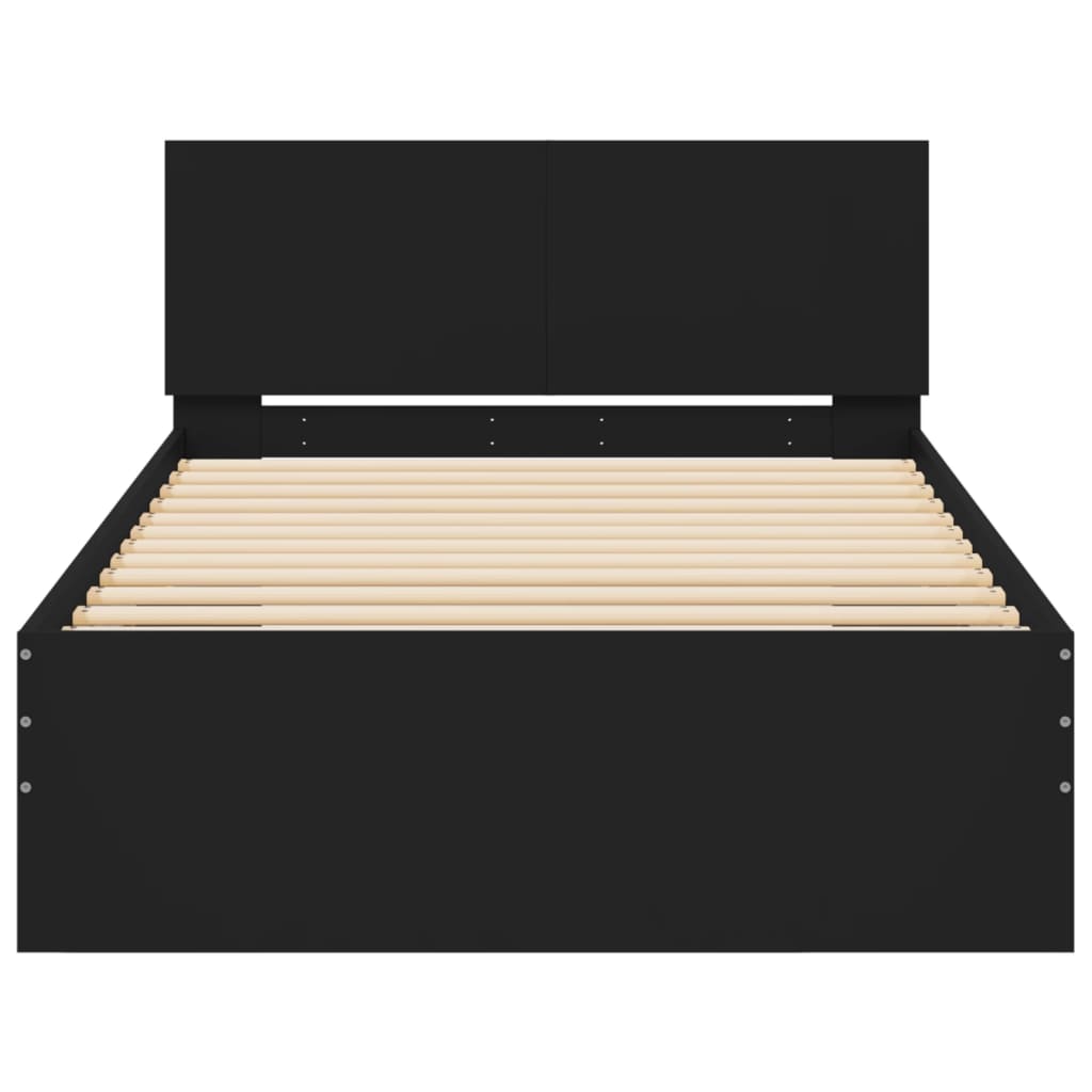 Bedframe met hoofdbord bewerkt hout zwart 100x200 cm