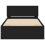 Bedframe met hoofdbord bewerkt hout zwart 100x200 cm